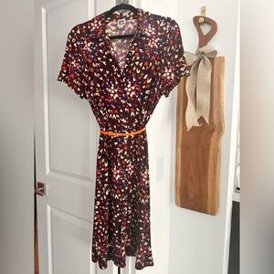 Anne Klein Multicolor Patterned Midi Dress with belt